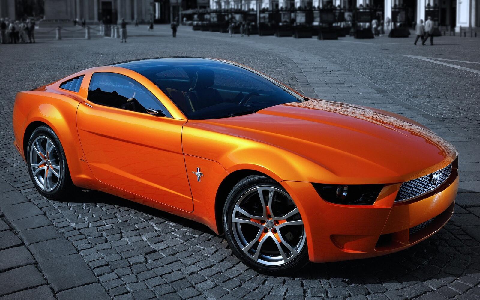 Free photo Orange Ford Mustang