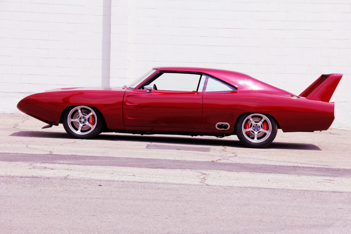 Cool red Dodge Daytona muscle car.