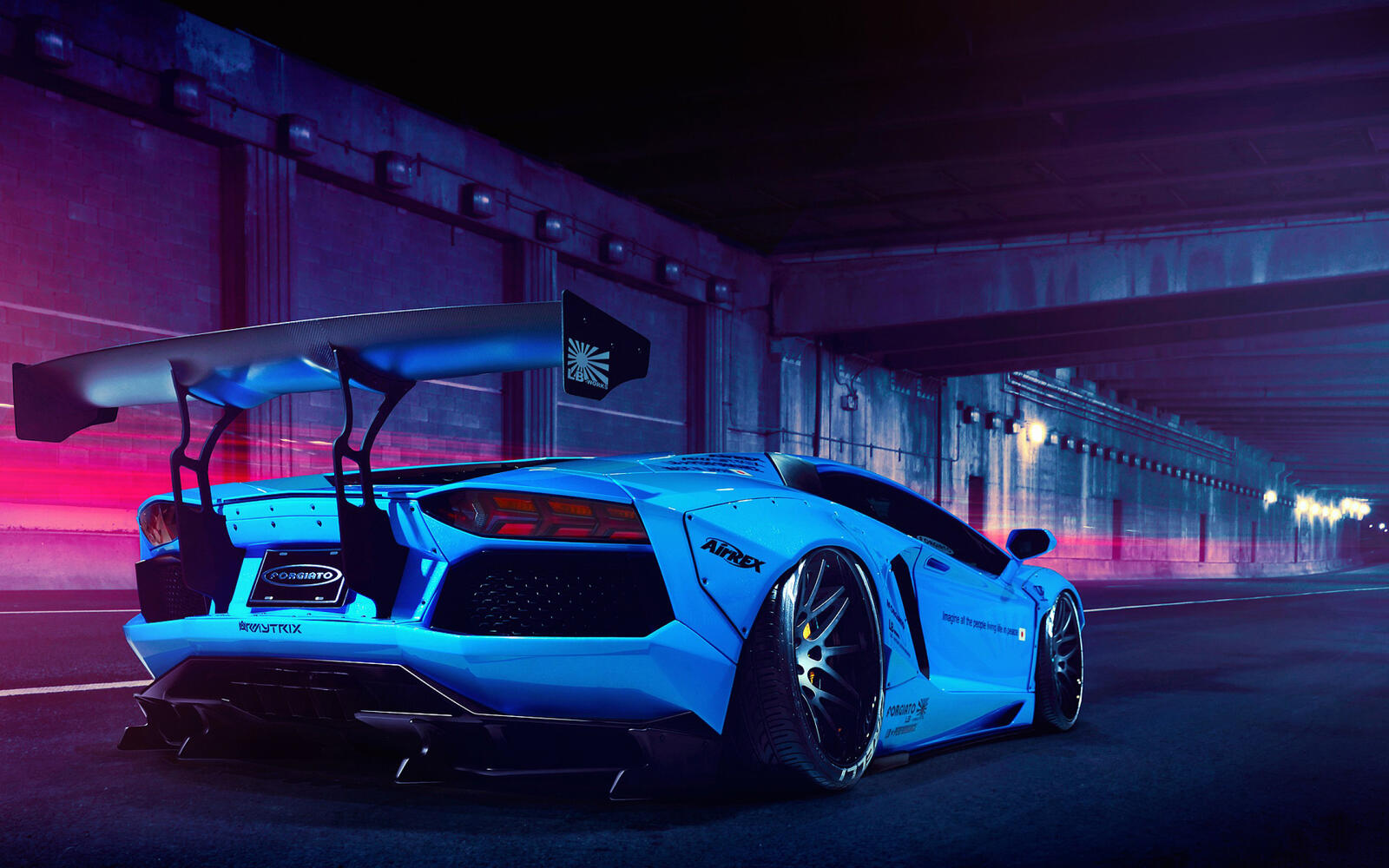 Free photo A rendering of the Lamborghini Aventador in blue.
