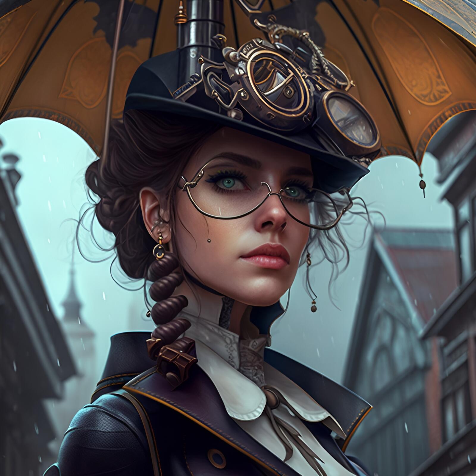 Free photo Retro girl in glasses and hat, steampunk