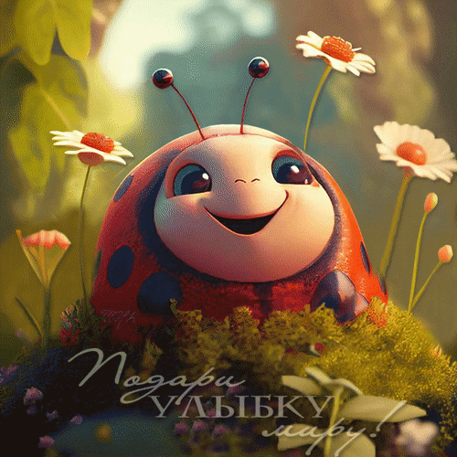 Animated ladybug with text Give me a smile