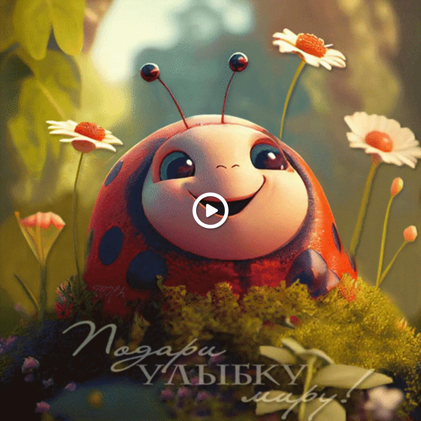 Animated ladybug with text Give me a smile