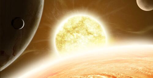 Палящий восход солнце в неизвестной солнечной системе