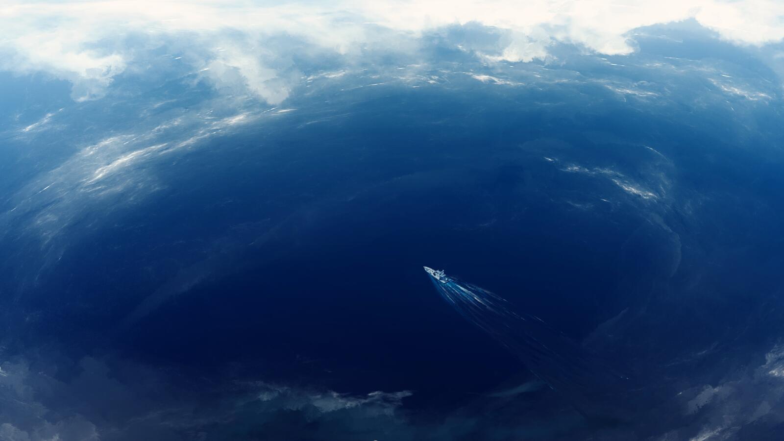 Бесплатное фото Одинокий катер в открытом море