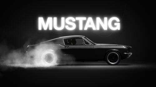Дрифтующий Ford Mustang черного цвета