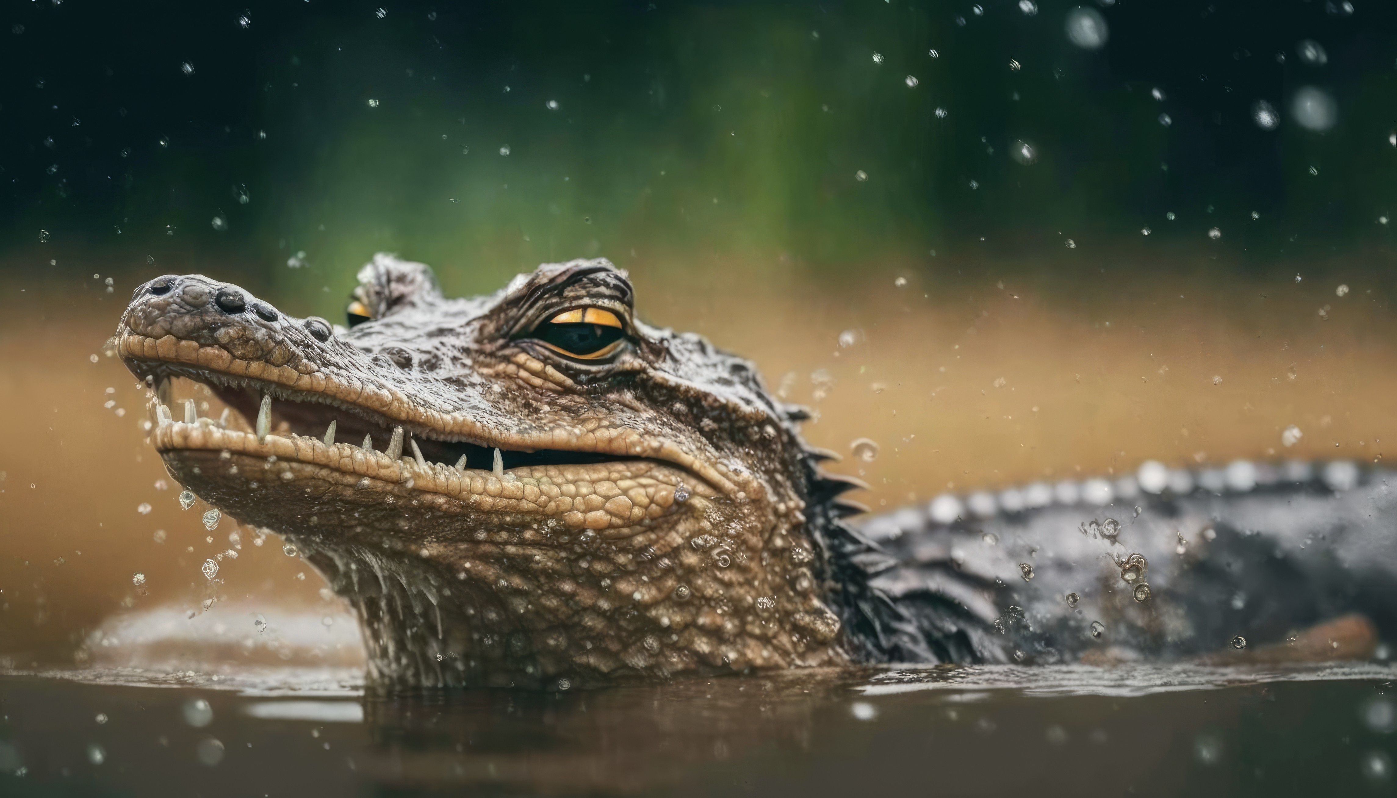 A crocodile of not large size emerged from the water