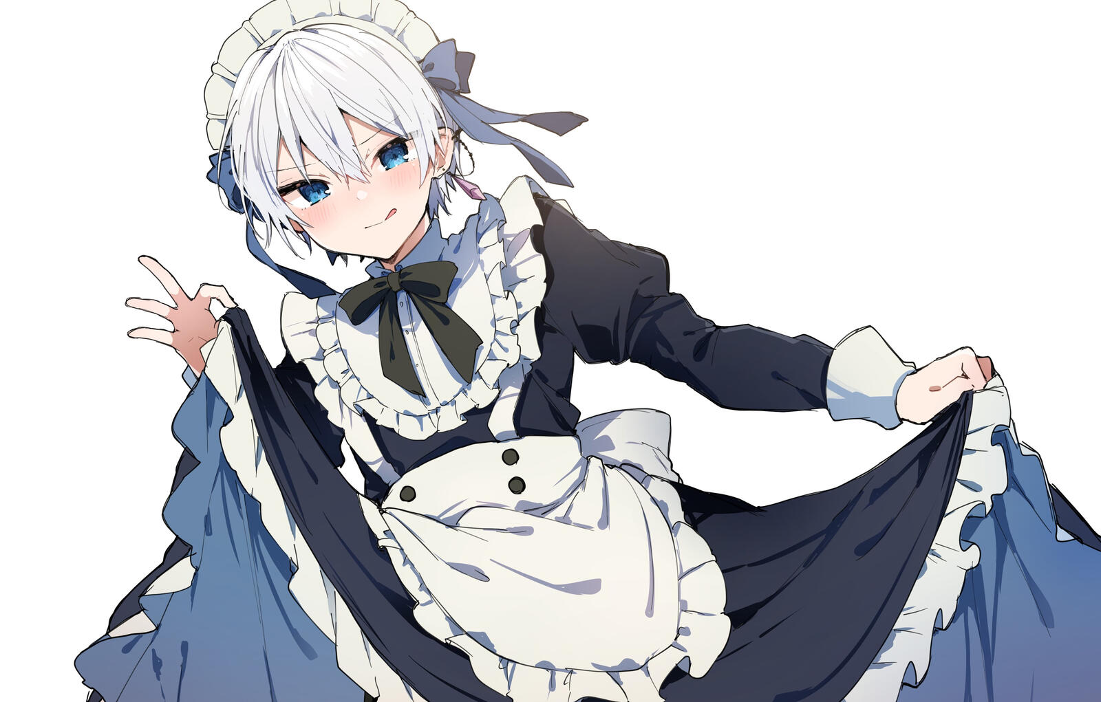 Wallpapers wallpaper anime maid girl white hair ribbons on the desktop