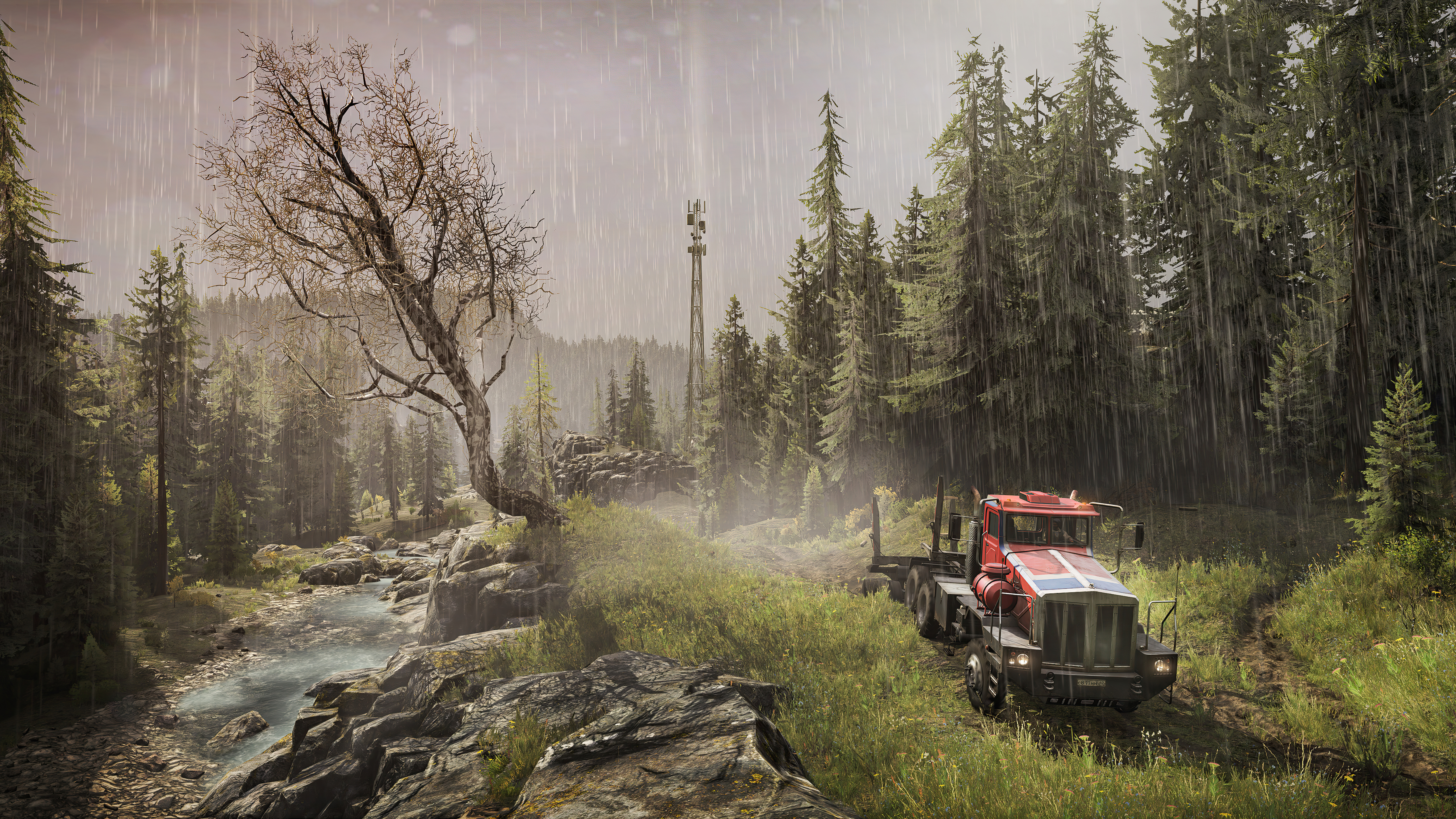免费照片在Snowrunner游戏中进行泥地骑行。