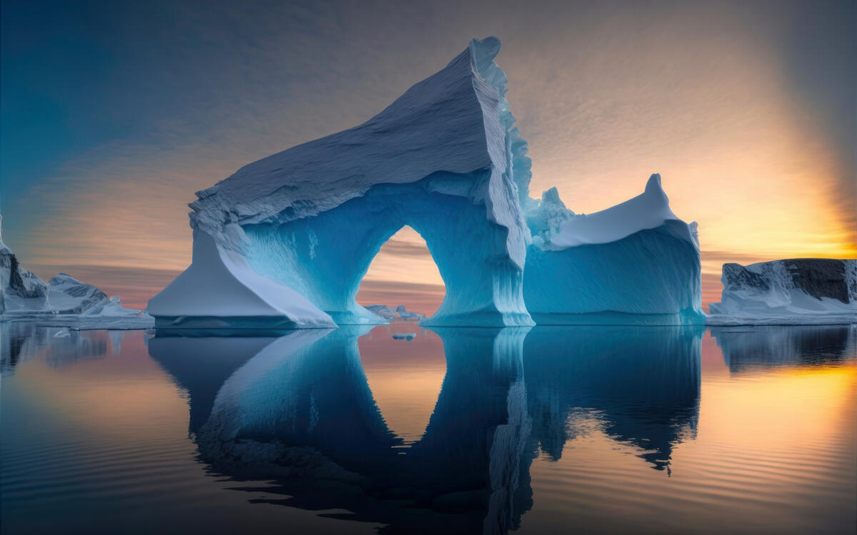 Дрейфующий ледник на закате солнца