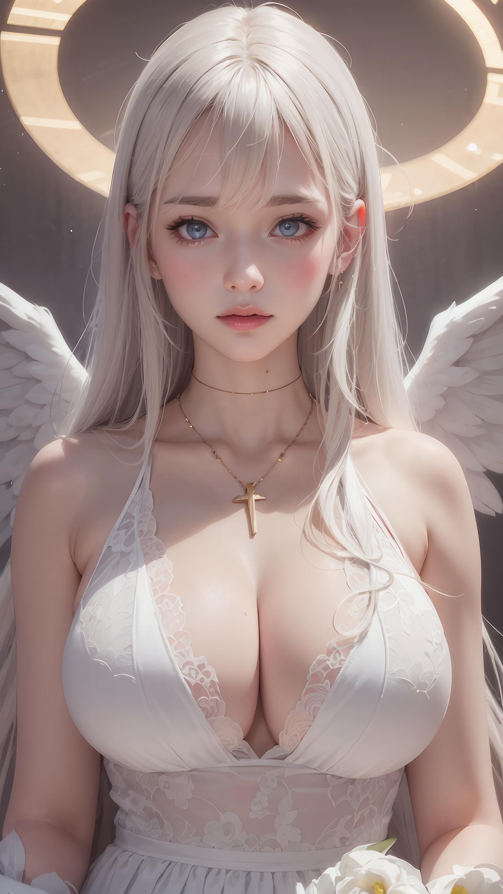 Free photo A beautiful angel in a white dress