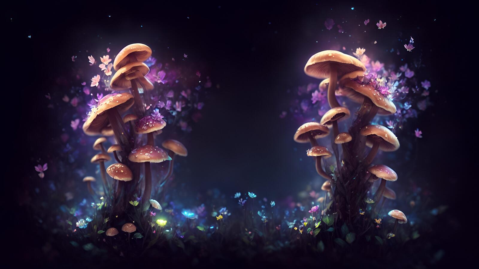 Бесплатное фото В волшебном лесу растут грибы