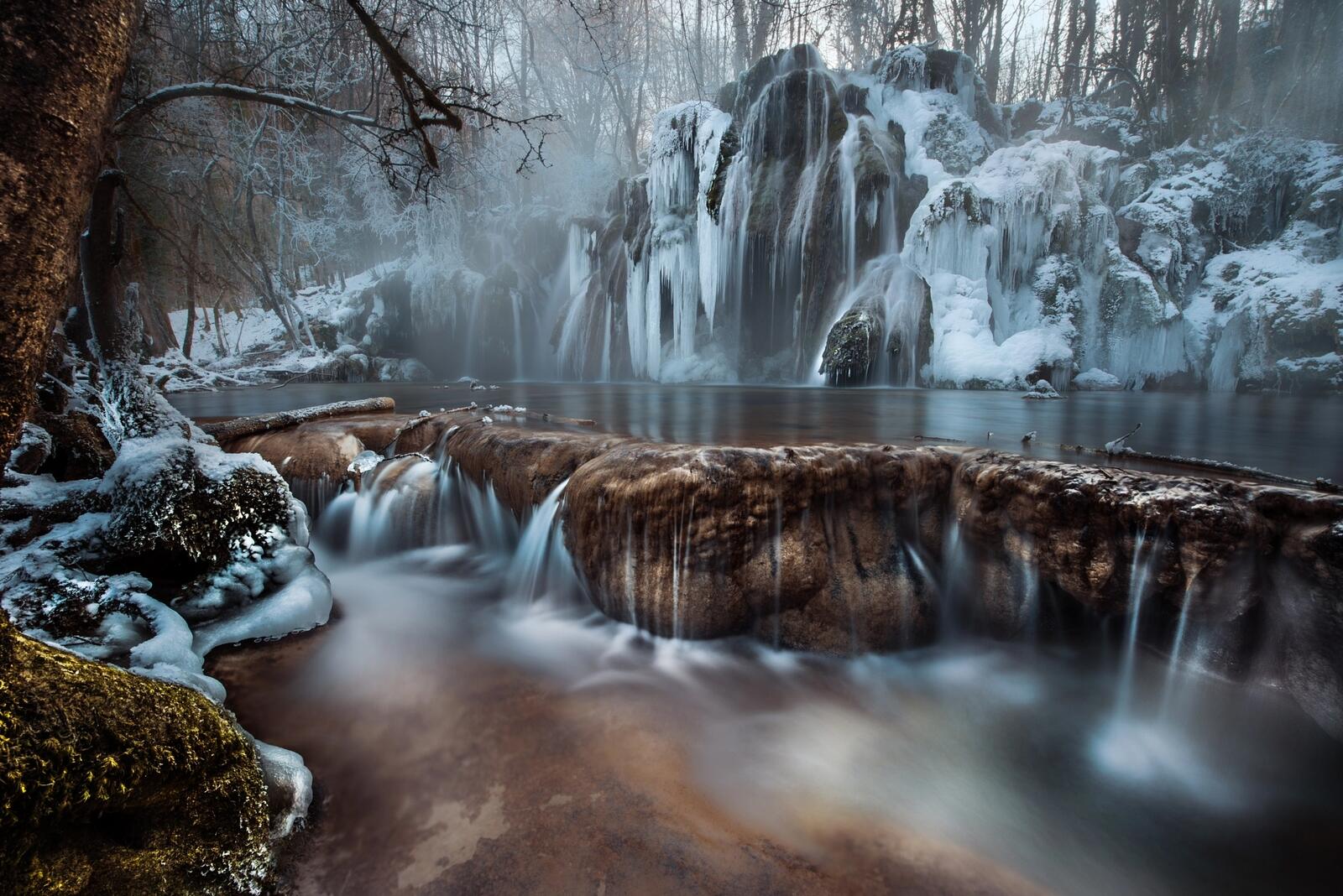 Free photo Winter waterfall in the forest
