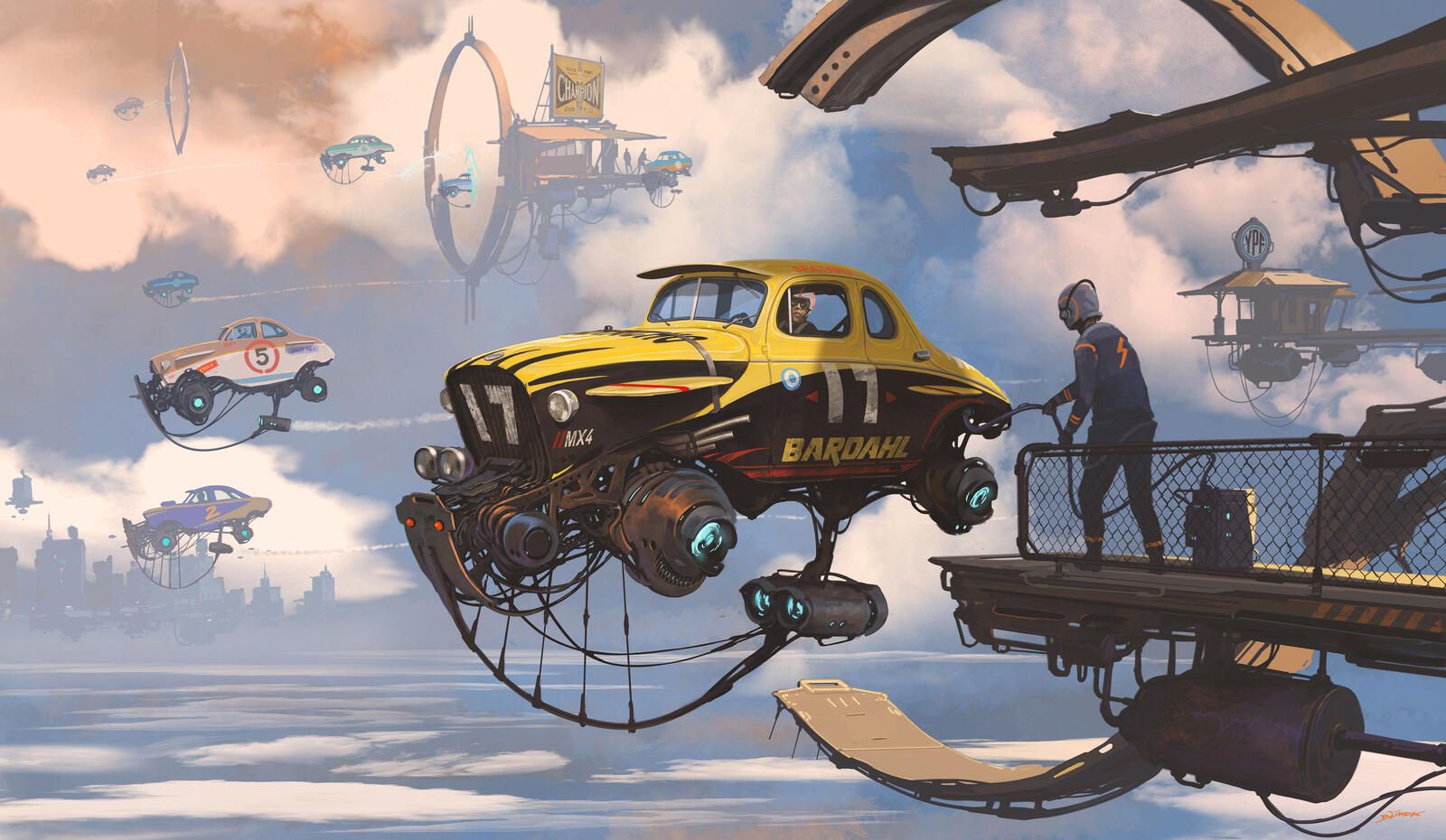 Бесплатное фото Рендеринг концепт будущего с летающими машинами