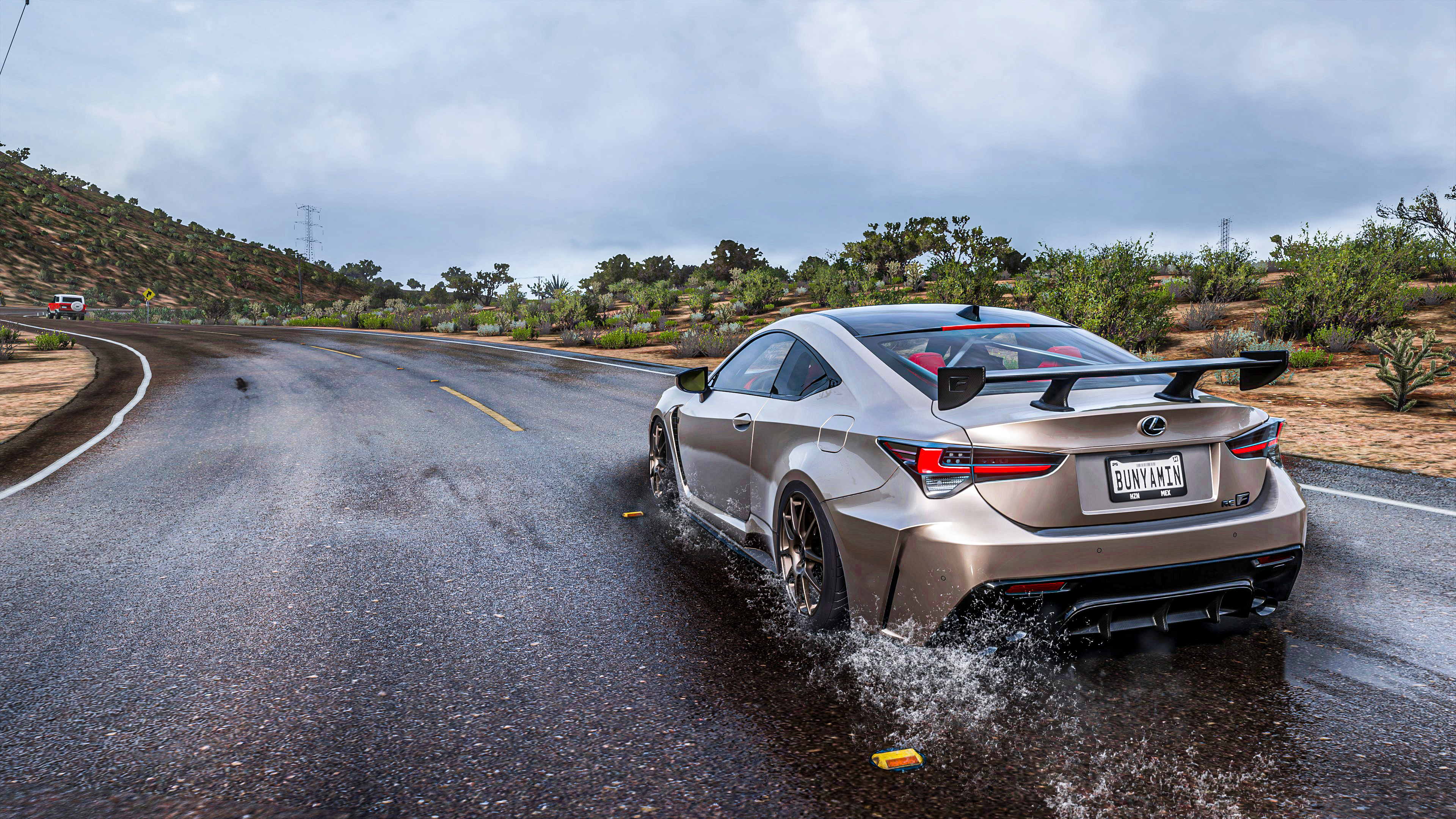 Бесплатное фото Lexus из игры Forza Horizon 5 во время дождя