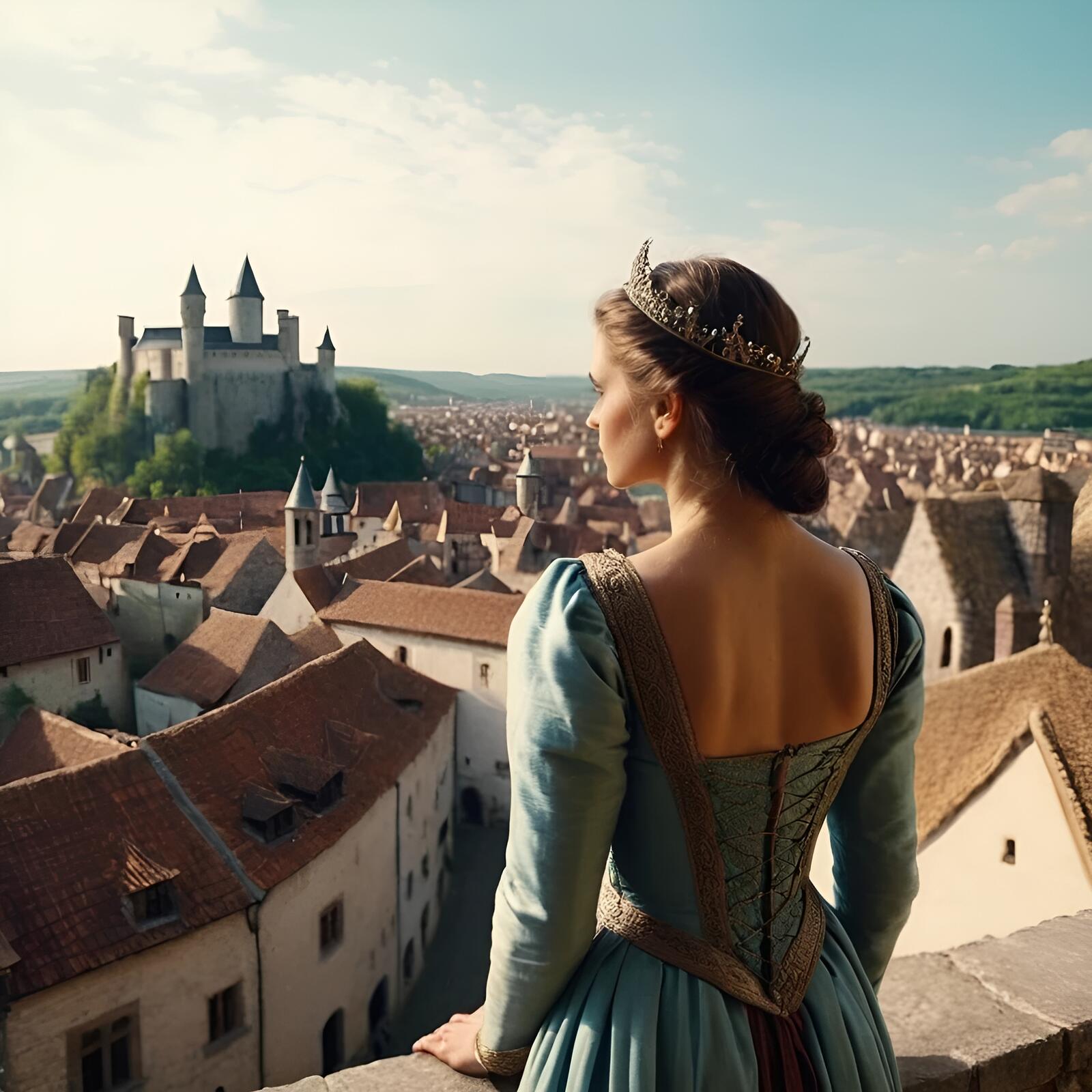 Бесплатное фото Принцесса стоит на балконе