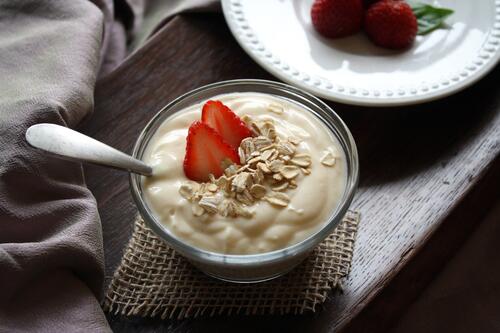 Yogurt with strawberries for breakfast