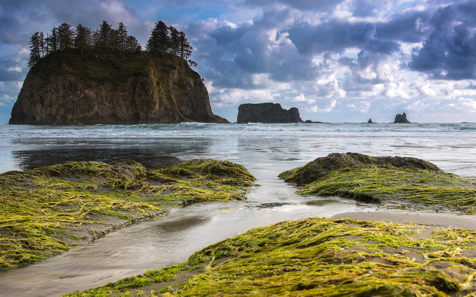 Бесплатное фото Скалистое побережье моря с большим островом