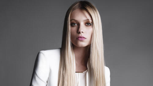 Vika Falileeva with long white hair