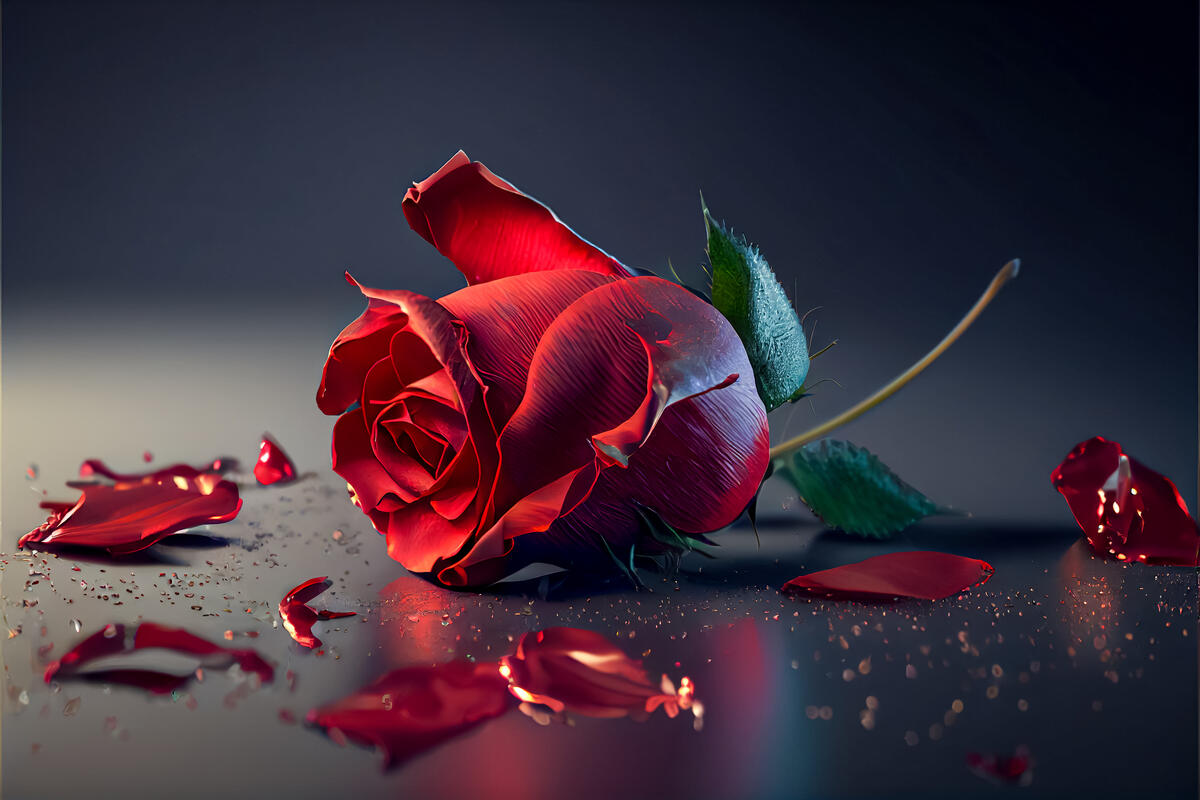 Упавшая красная роза