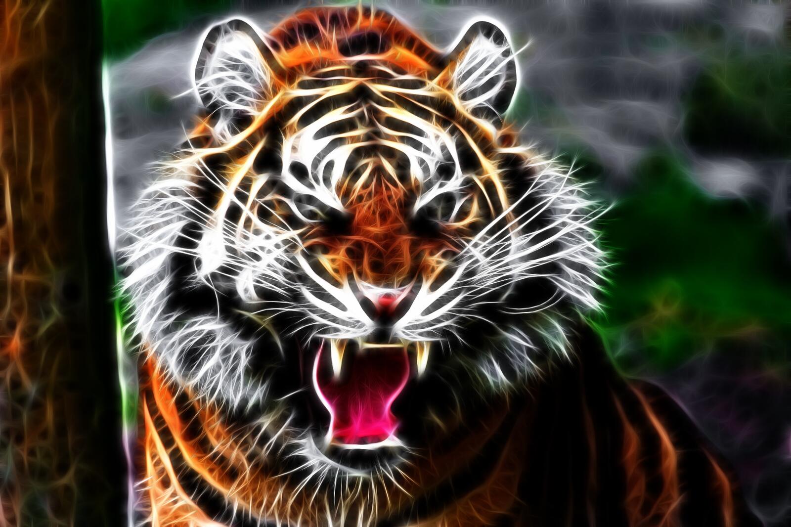 Бесплатное фото Рендеринг рисунок тигра