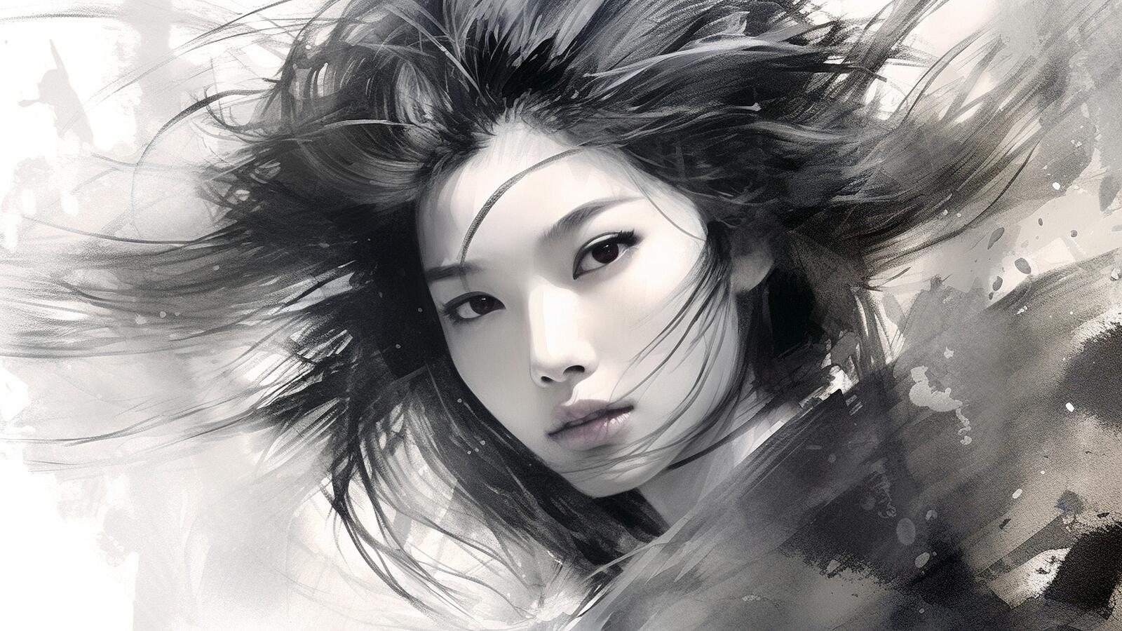 Бесплатное фото Портрет азиатки с растрепанными волосами