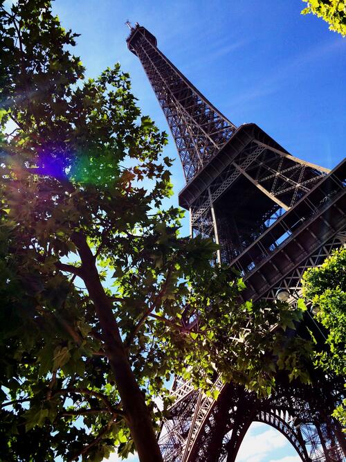 View of the Eiffel Tower from below.