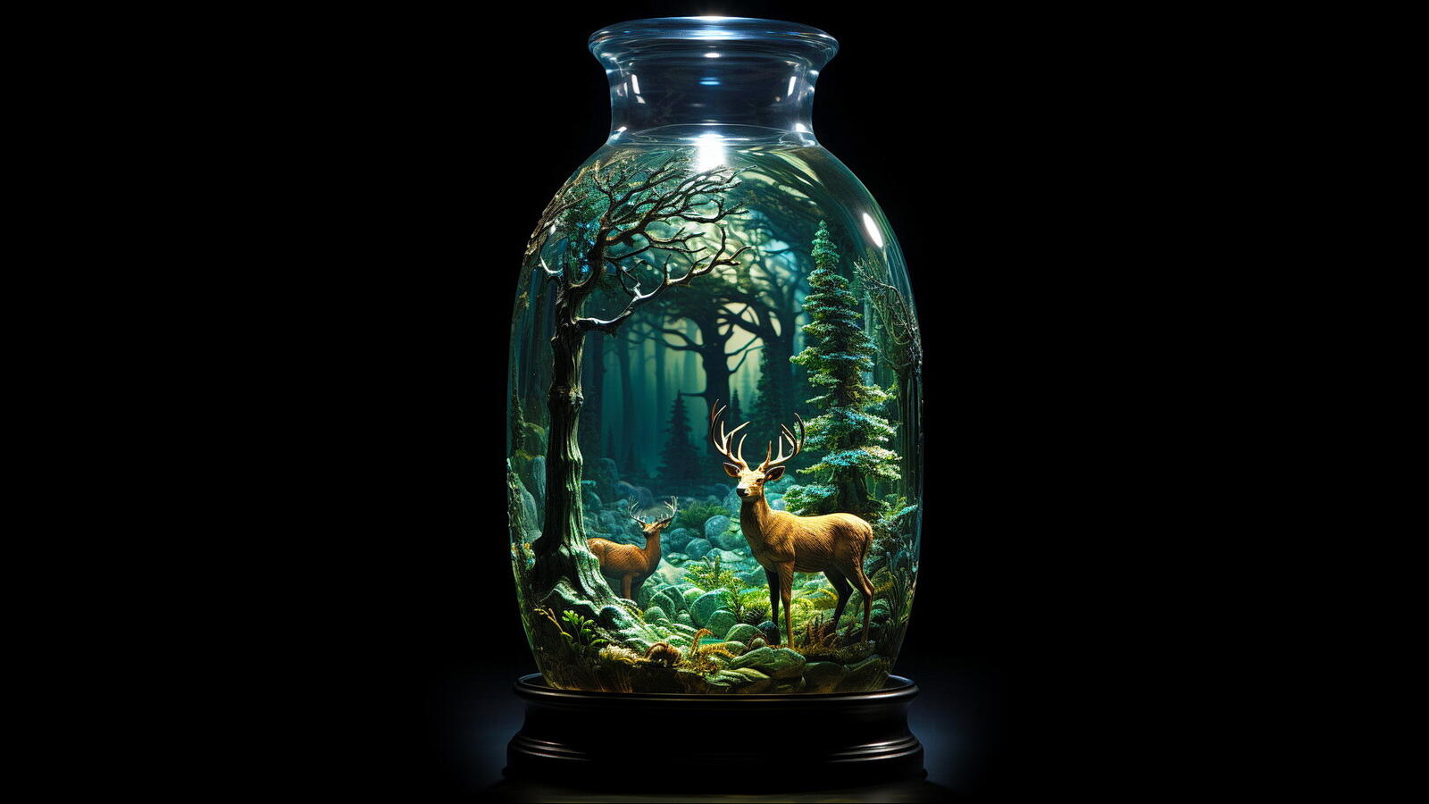 Free photo Reindeer in a jar on a black background