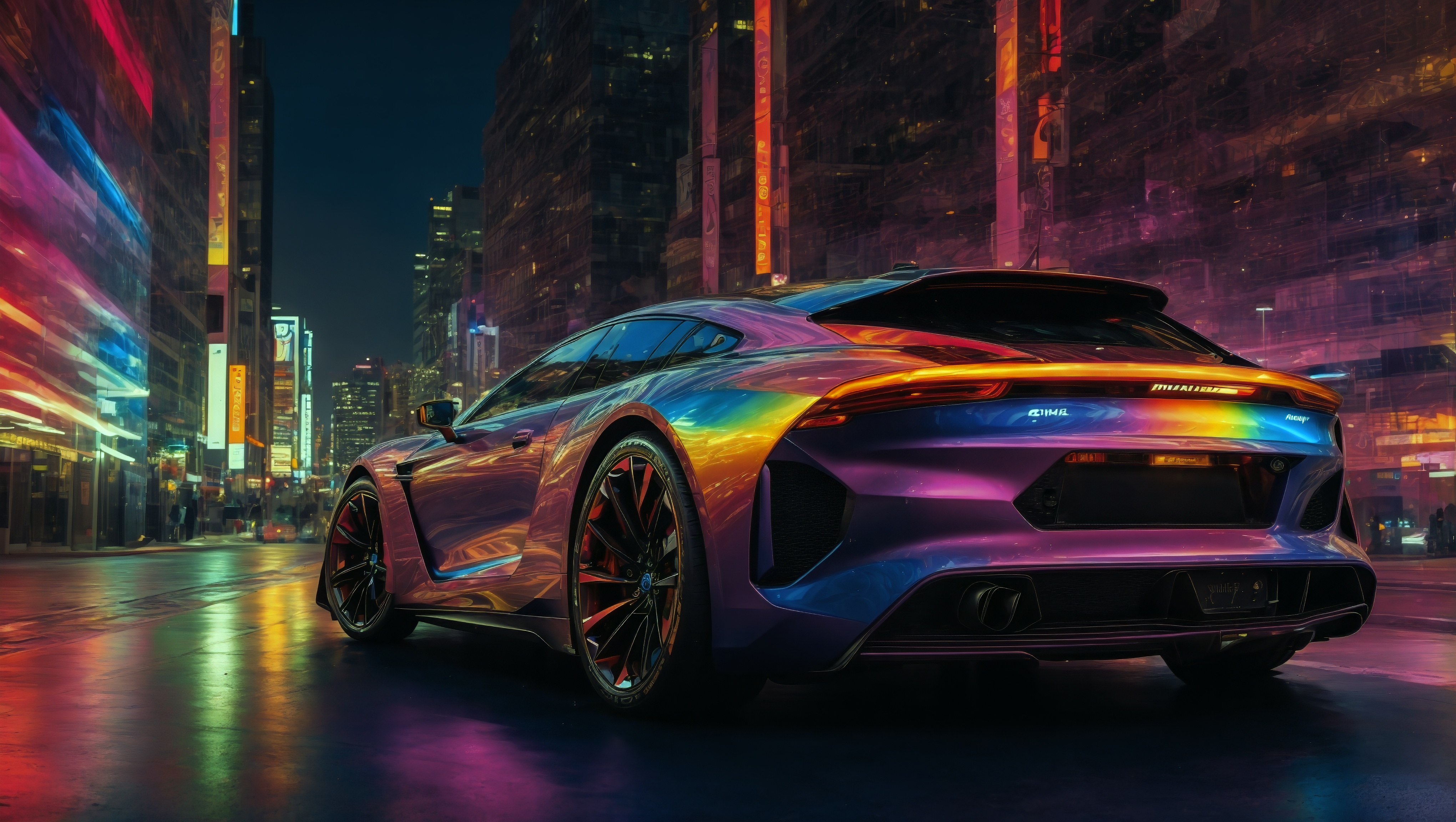 一辆霓虹灯闪烁的未来派汽车。