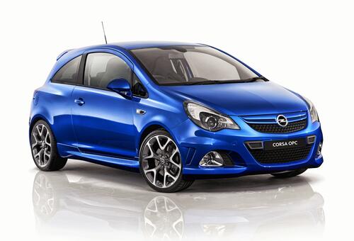 Blue opel corsa opc on white background
