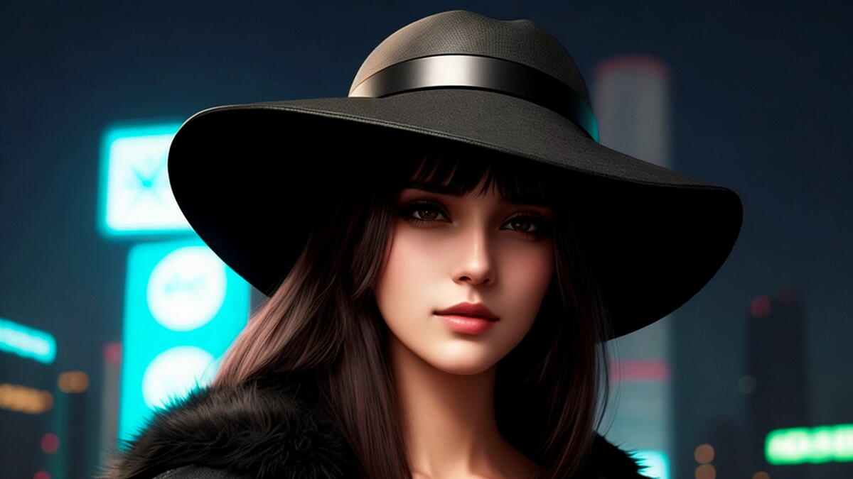 Девушка в шляпе на фоне  ночного города
