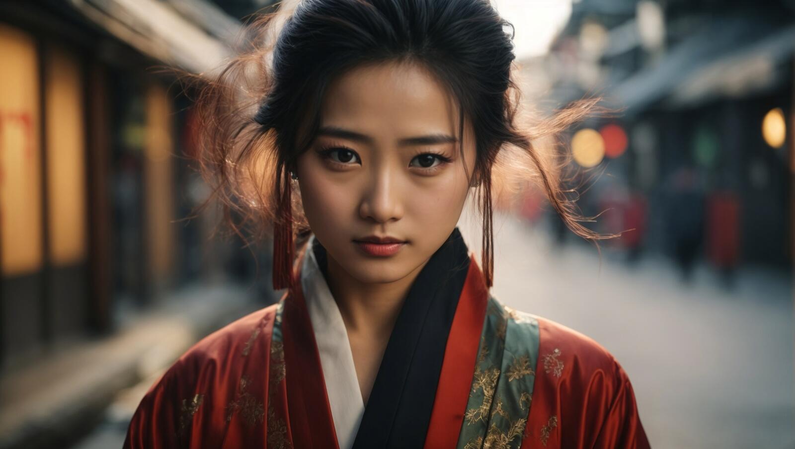 Бесплатное фото Женщина в азиатской одежде смотрит вдаль.