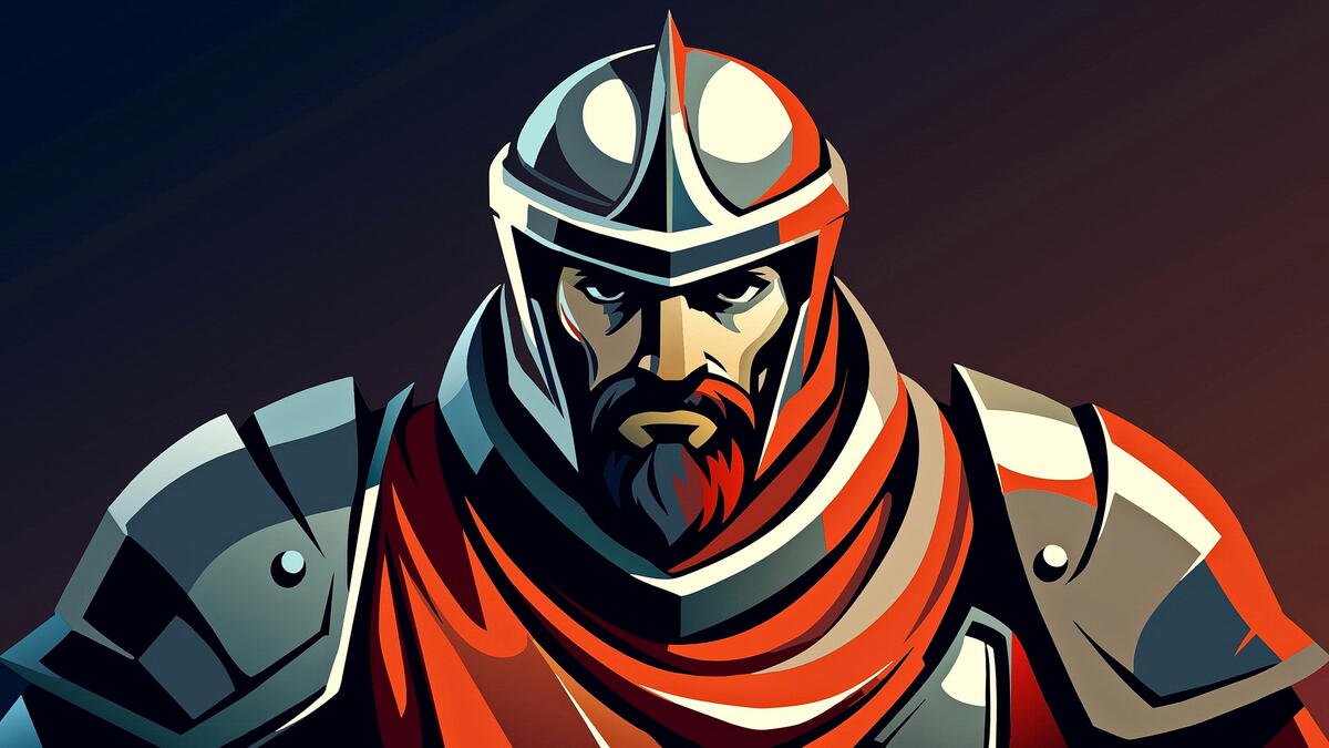 Drawing a portrait of a bearded warrior in armor and helmet