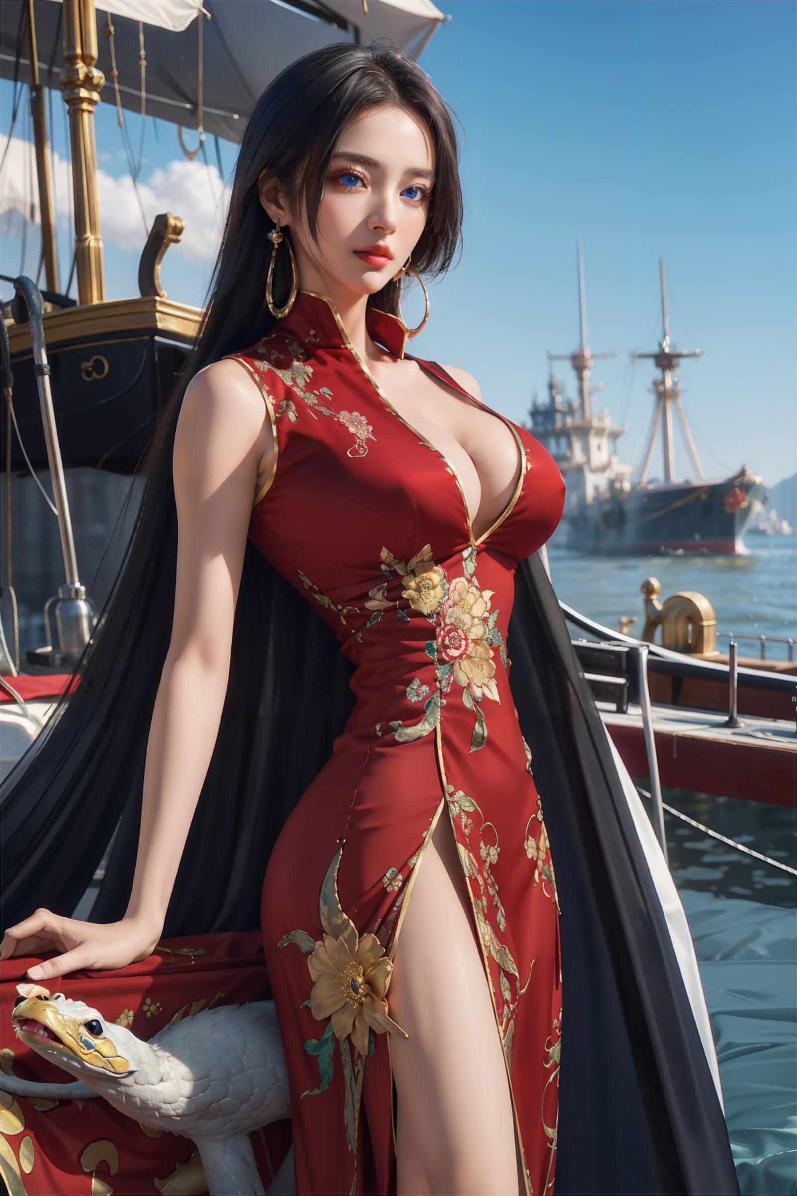 Бесплатное фото Девушка капитан пиратов в платье