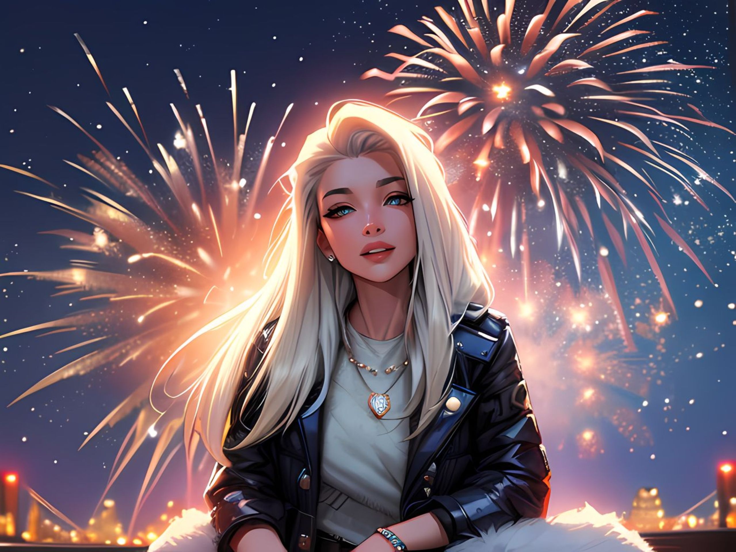 Free photo Fireworks, Girl, New Year`s Eve, Neural Network, Portrait.