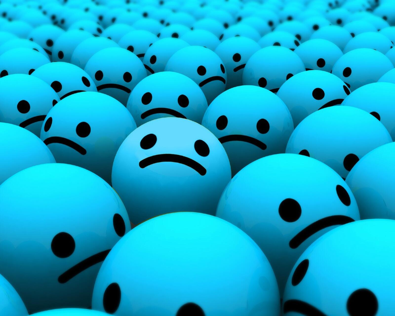 Бесплатное фото Толпа грустных шариков в голубом цвете