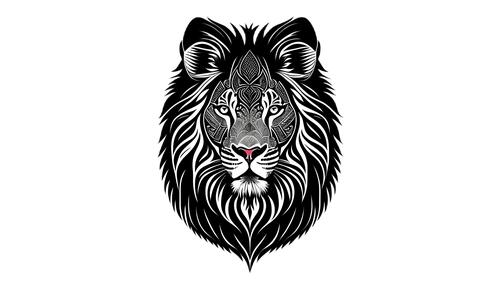 Drawing of a lion`s head on a white background