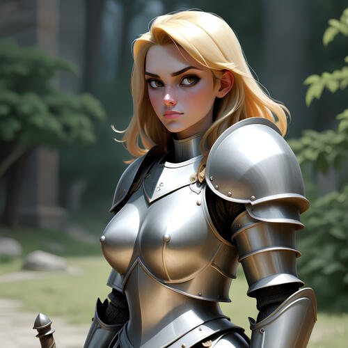 A girl knight in the woods