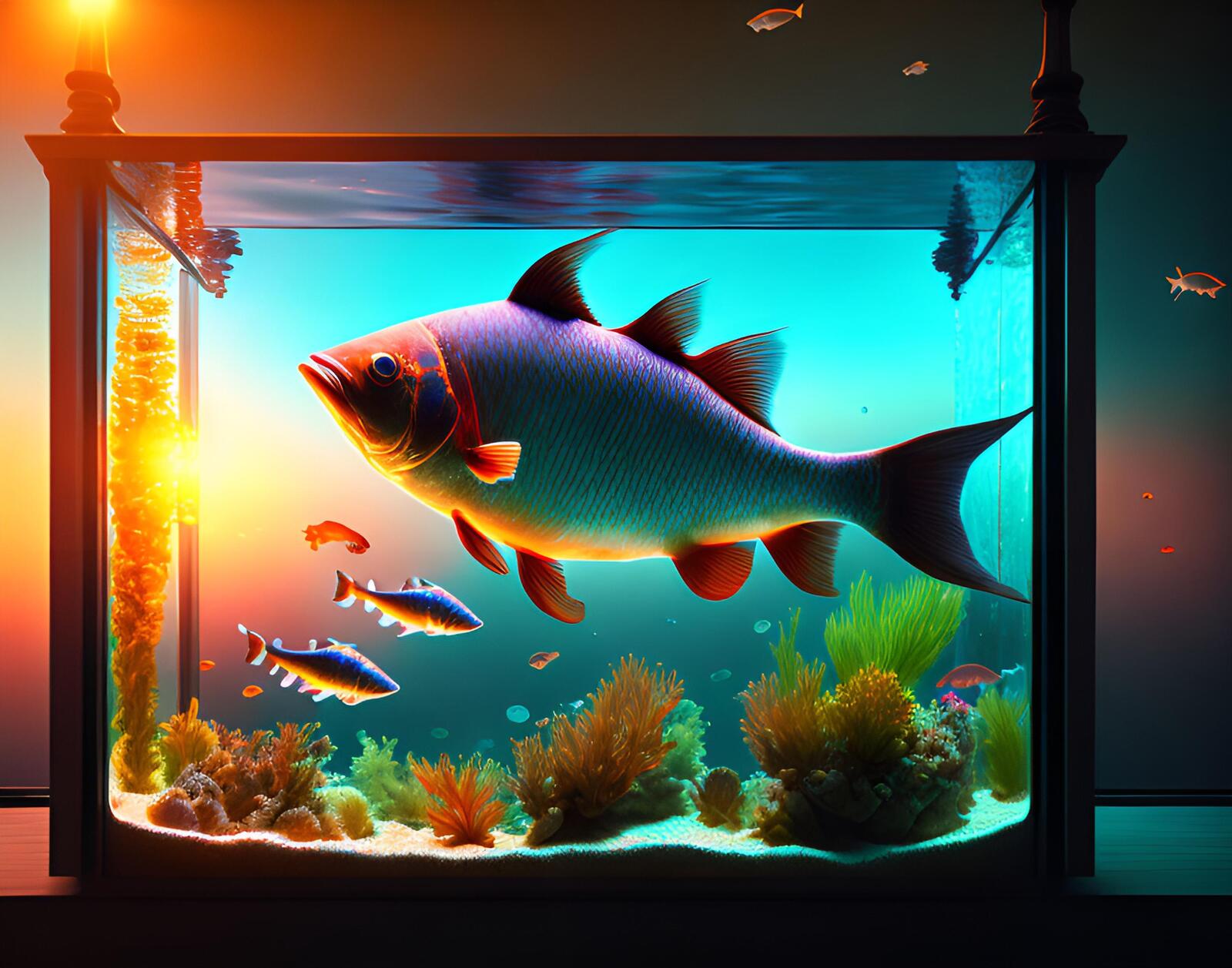 Бесплатное фото Маленький аквариум с большой рыбкой