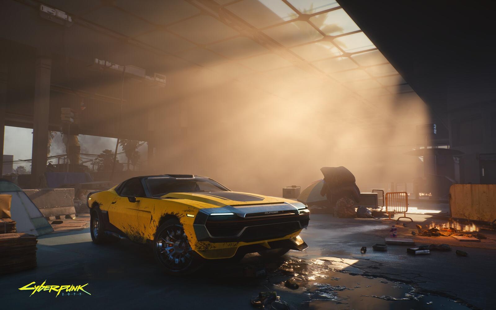免费照片游戏《赛博朋克2077》中的黄色汽车。
