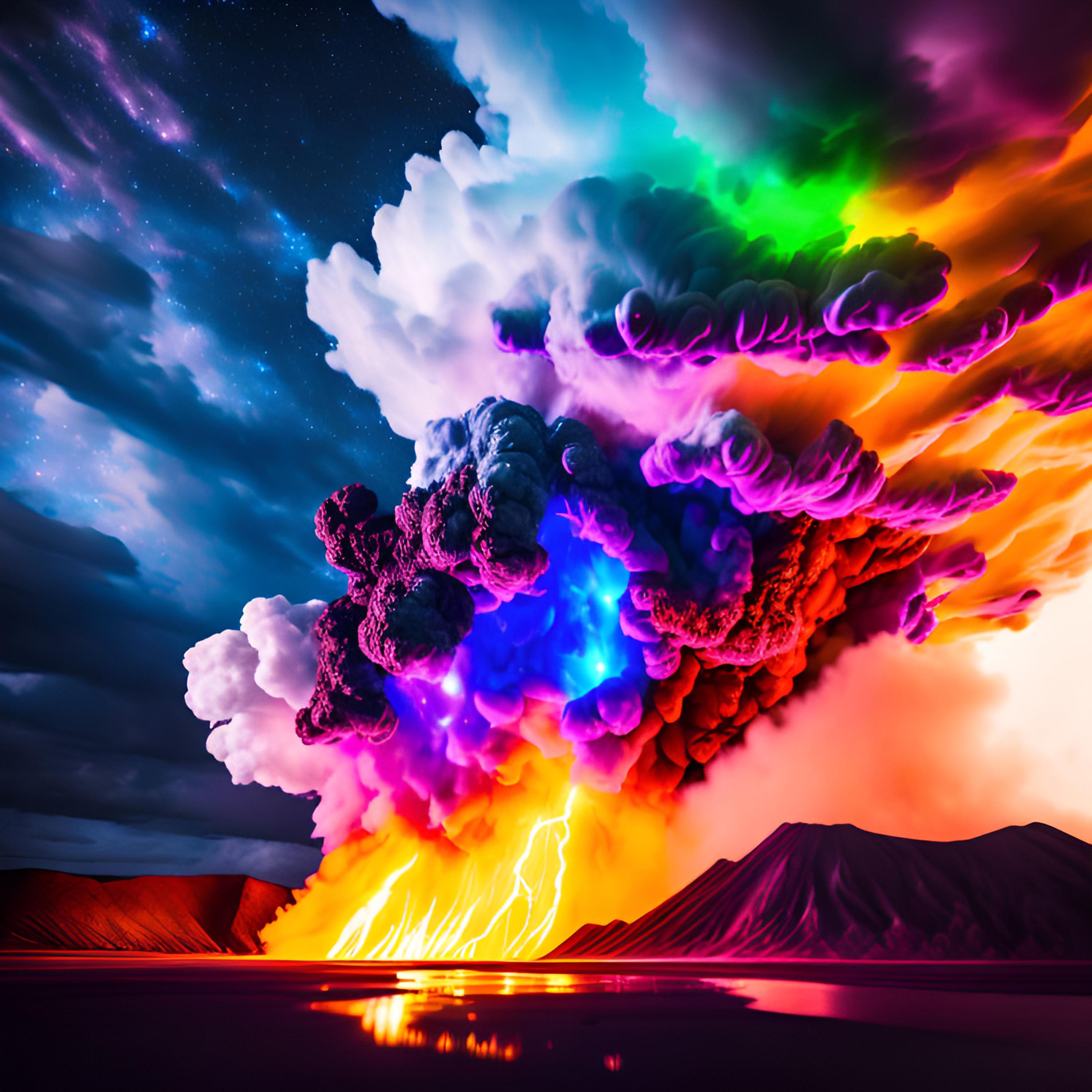 免费照片巨大的高耸惊人的彩色火山云，被下面的火光照耀着