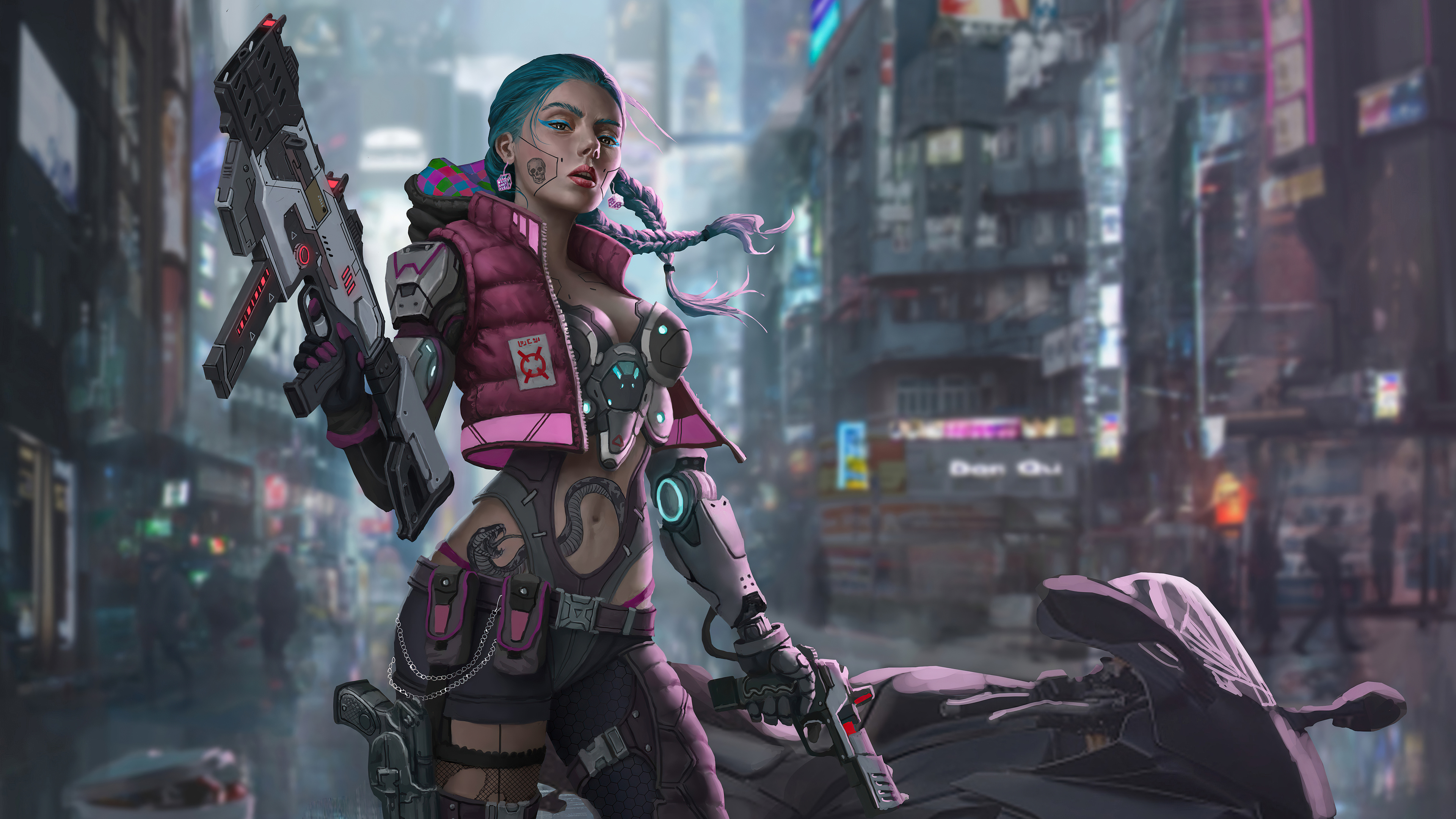 Free photo The girl with the gun from the cyberpunk game
