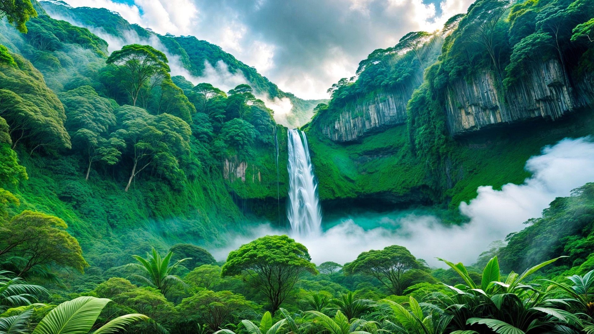 免费照片以热带雨林为背景的瀑布