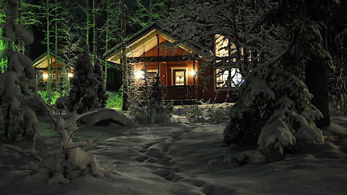 Загородный дом в зимнем лесу
