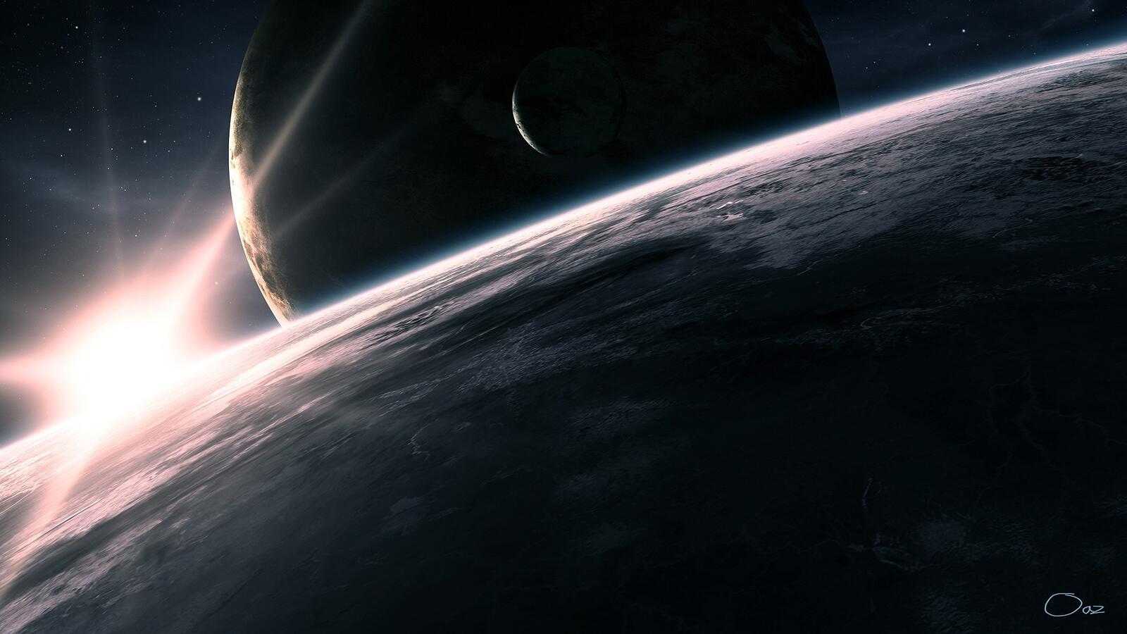 Бесплатное фото Яркие солнечные лучи в космосе