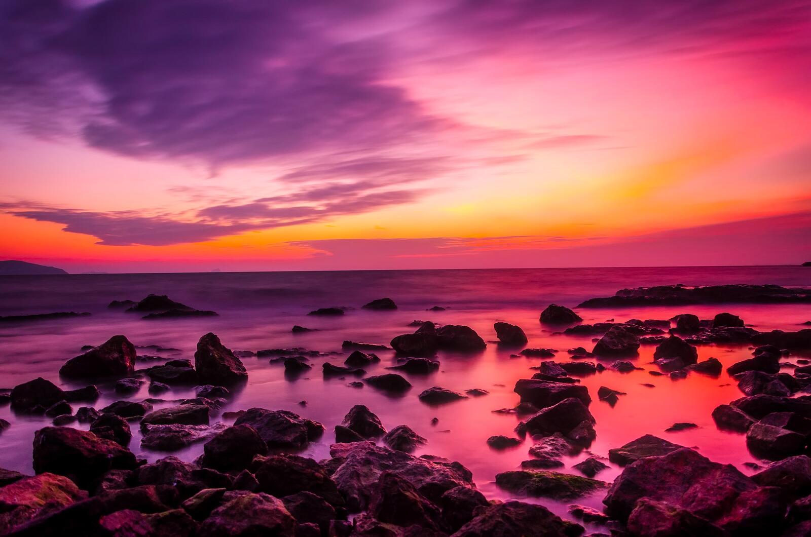免费照片海上粉色夕阳
