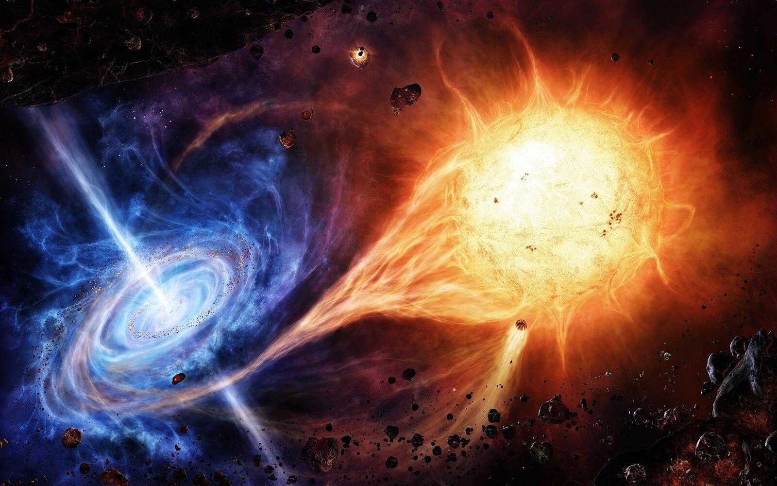 Бесплатное фото Черная дыра поглощает звезду