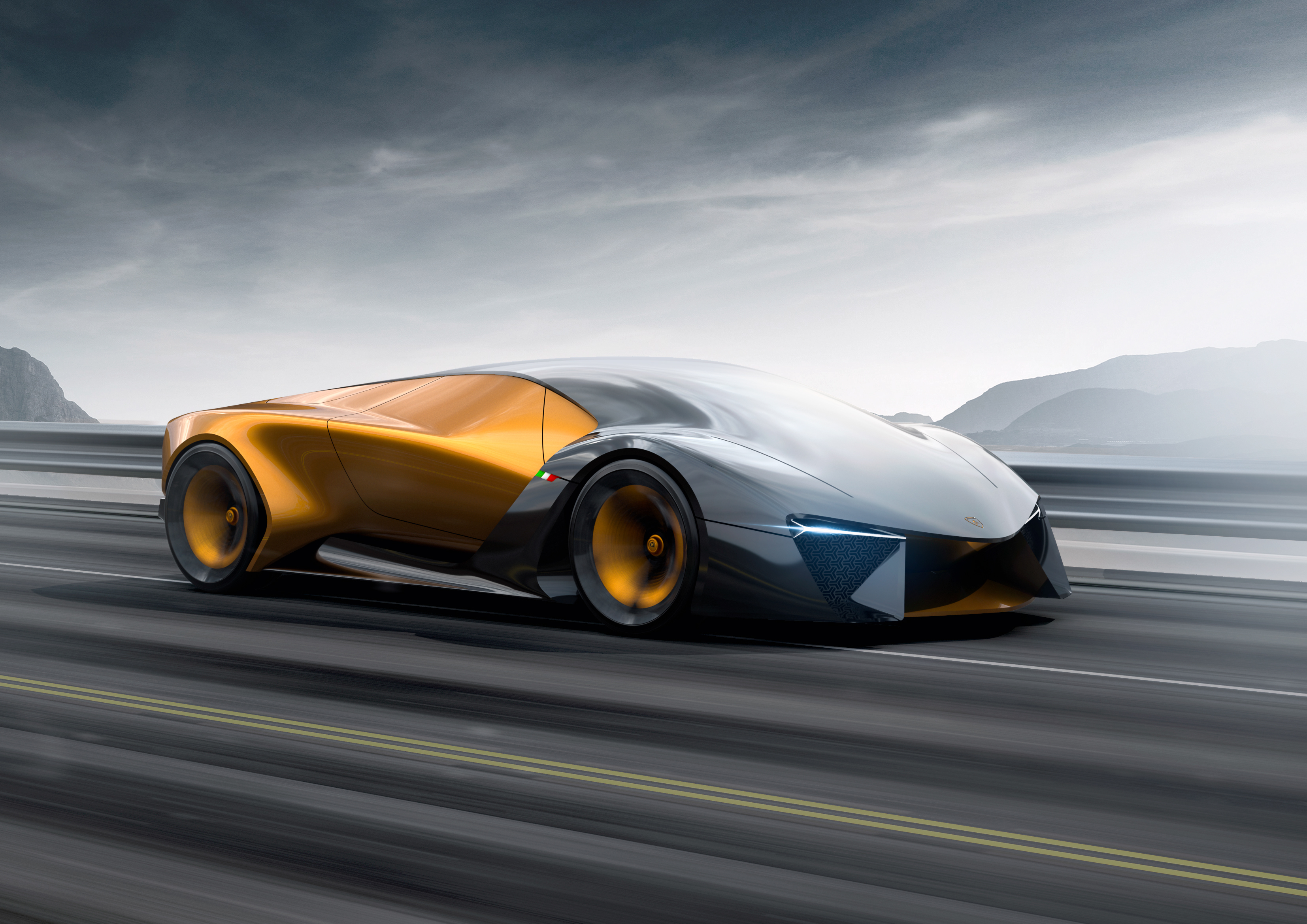 A picture of the Lamborghini Terzo Millennio in motion