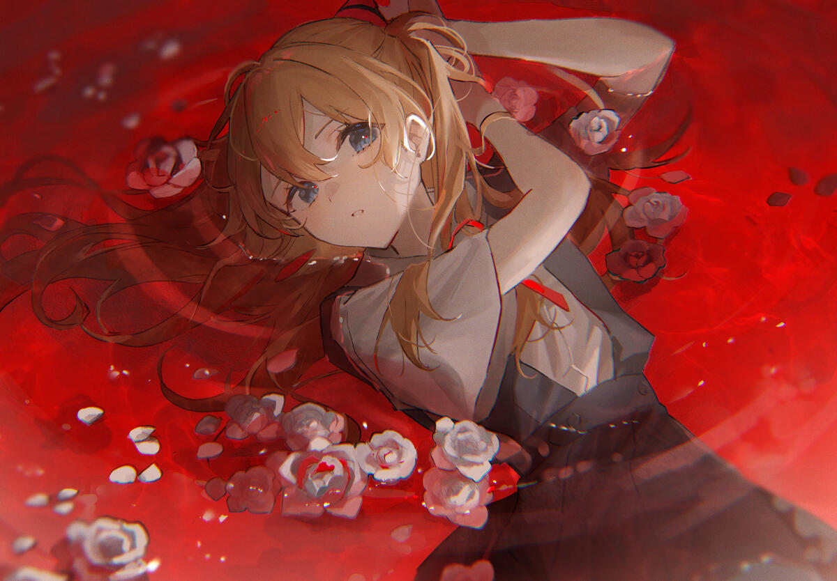 Soryu asuka langley on a red background