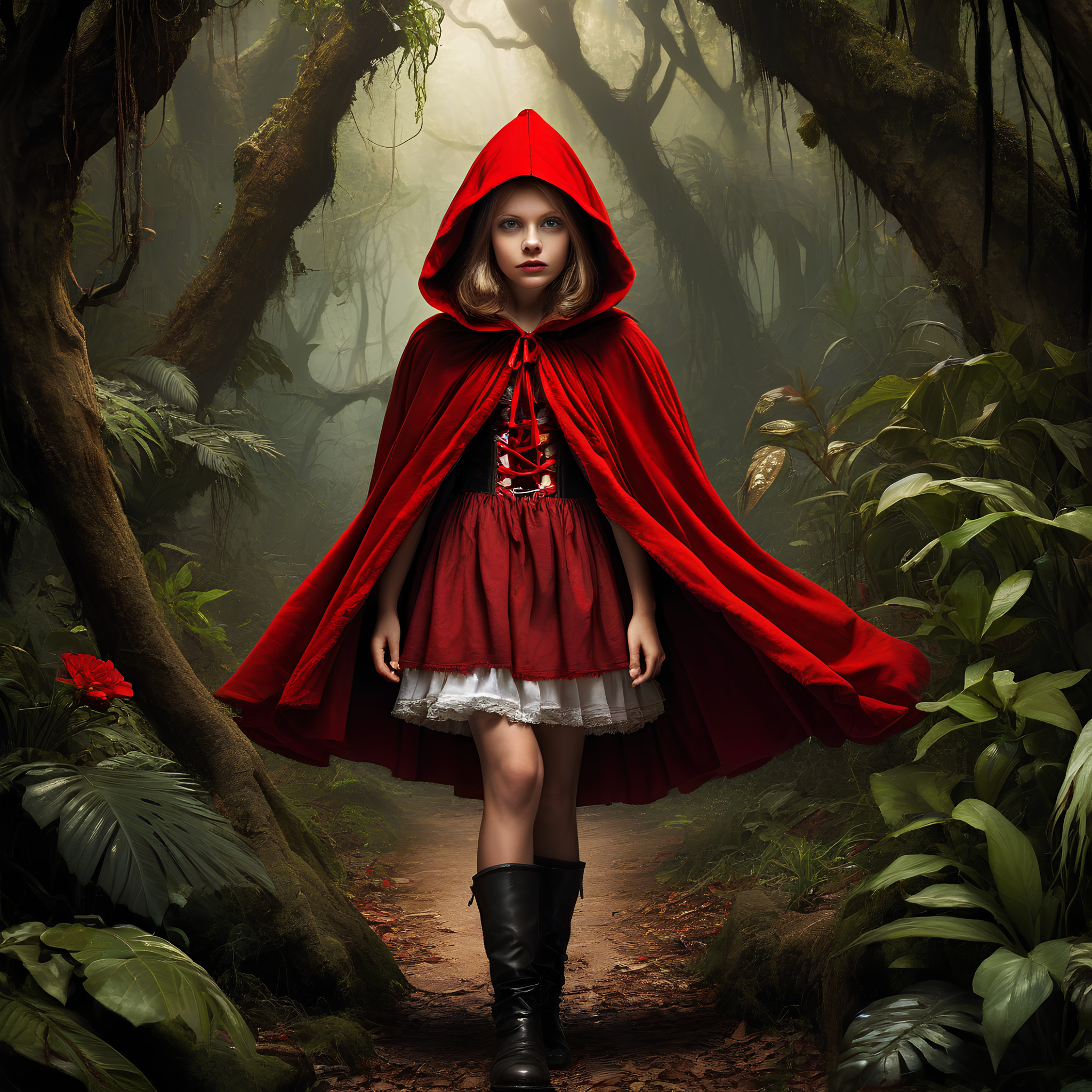 Бесплатное фото Красная шапочка в лесу