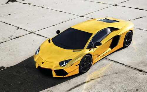 A bright yellow Lamborghini